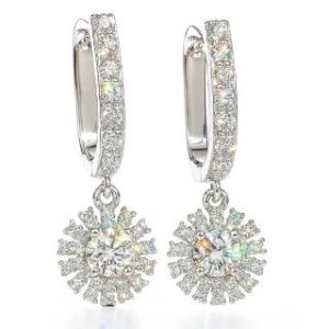 【BIOAM 佰歐安】0.5克拉扣式莫桑鑽耳環銀河花語銀鍍18K白金(女王節/過爐款/莫桑鑽耳環耳扣/不過敏)