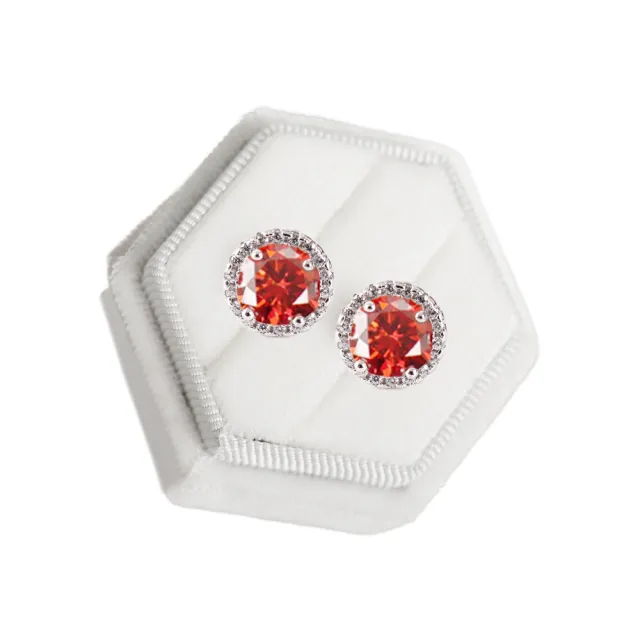 【BIOAM 佰歐安】一克拉莫桑鑽耳環紅寶石滿鑽光環純銀後鎖式18K鍍白金(女王節/過爐款/不過敏):圖片 2