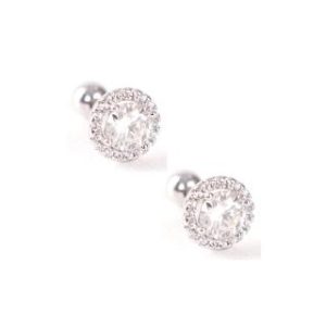 【BIOAM 佰歐安】0.5克拉莫桑鑽耳環滿鑽光環後鎖式純銀鍍18K白金(女王節/過爐款/莫桑鑽耳環/不過敏)