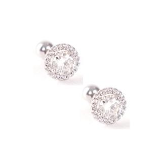 【BIOAM 佰歐安】0.5克拉莫桑鑽耳環滿鑽光環後鎖式純銀鍍18K白金(女王節/過爐款/莫桑鑽耳環/不過敏)