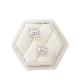 【BIOAM 佰歐安】一克拉莫桑鑽耳環滿鑽光環純銀鍍18K白金(女王節/過爐款/莫桑鑽耳環/不過敏)