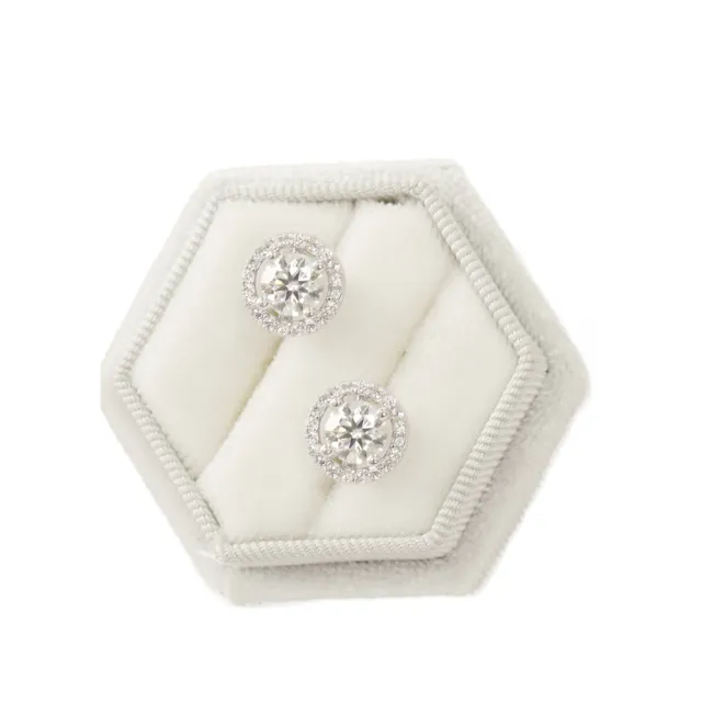 【BIOAM 佰歐安】一克拉莫桑鑽耳環滿鑽光環純銀鍍18K白金(女王節/過爐款/莫桑鑽耳環/不過敏):圖片 2