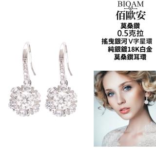 【BIOAM 佰歐安】0.5克拉莫桑鑽耳環搖曳銀河V字星環純銀鍍18K白金(女王節/過爐款/莫桑鑽耳環/八心八箭):圖片 3
