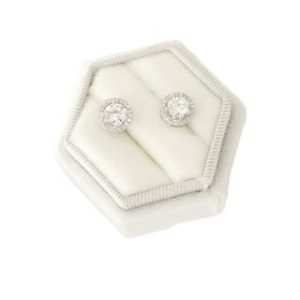 【BIOAM 佰歐安】0.5克拉莫桑鑽耳環滿鑽光環純銀鍍18K白金(女王節/過爐款/莫桑鑽耳環/不過敏)