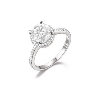 【BIOAM 佰歐安】1克拉莫桑鑽開口戒滿鑽光環純銀鍍18K白金(女王節/過爐款/不過敏)