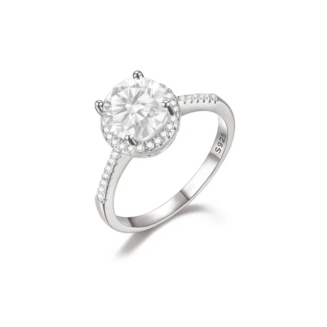 【BIOAM 佰歐安】1克拉莫桑鑽開口戒滿鑽光環純銀鍍18K白金(女王節/過爐款/不過敏):圖片 2