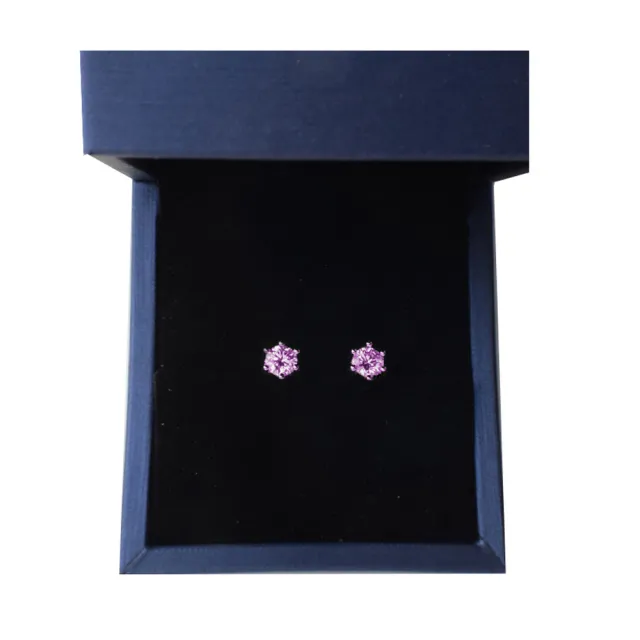 【BIOAM 佰歐安】0.5克拉莫桑鑽耳環六爪皇冠純銀鍍18K氣質粉紅(女王節/過爐款/莫桑鑽耳環/不過敏):圖片 2