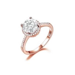 【BIOAM 佰歐安】1克拉莫桑鑽開口戒玫瑰金滿鑽光環純銀鍍18K白金(女王節/過爐款/不過敏)