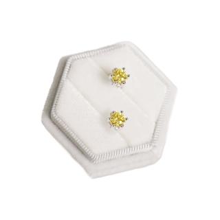 【BIOAM 佰歐安】0.5克拉莫桑鑽耳環金黃鑽六爪皇冠純銀鍍18K(女王節/過爐款/莫桑鑽耳環/不過敏)