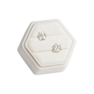 【BIOAM 佰歐安】兩克拉莫桑鑽耳環六爪皇冠純銀鍍18K黃金一對入(女王節/過爐款/不過敏)