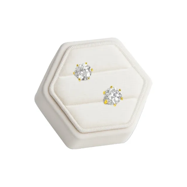 【BIOAM 佰歐安】兩克拉莫桑鑽耳環六爪皇冠純銀鍍18K黃金一對入(女王節/過爐款/不過敏):圖片 2