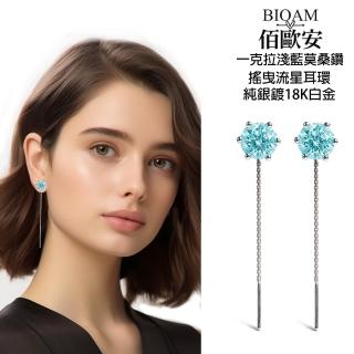 【BIOAM 佰歐安】1克拉淺藍寶莫桑鑽耳環六爪搖曳流星1對入(99狂購節/過爐款/莫桑鑽耳環/不過敏):圖片 3
