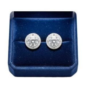 【BIOAM 佰歐安】兩克拉莫桑鑽耳環滿鑽光環純銀鍍18K白金(女王節/過爐款/莫桑鑽耳環/不過敏)