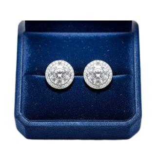 【BIOAM 佰歐安】兩克拉莫桑鑽耳環滿鑽光環純銀鍍18K白金(女王節/過爐款/莫桑鑽耳環/不過敏)