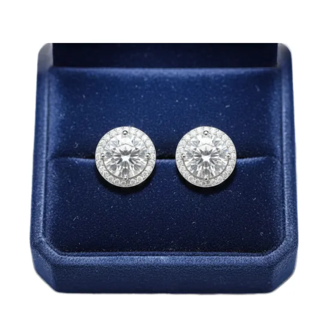 【BIOAM 佰歐安】兩克拉莫桑鑽耳環滿鑽光環純銀鍍18K白金(女王節/過爐款/莫桑鑽耳環/不過敏):圖片 2