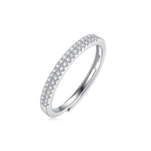 【BIOAM 佰歐安】雙鑽銀河莫桑鑽純銀18K招財運開口戒/排戒一入(好運節/過爐款/莫桑石戒指/八心八箭)