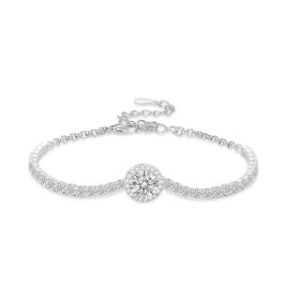 【BIOAM 佰歐安】一克拉莫桑鑽手鍊/滿鑽光環銀河純銀鍍18K白金(女王節/過爐款/莫桑鑽手鍊/手環/不過敏)