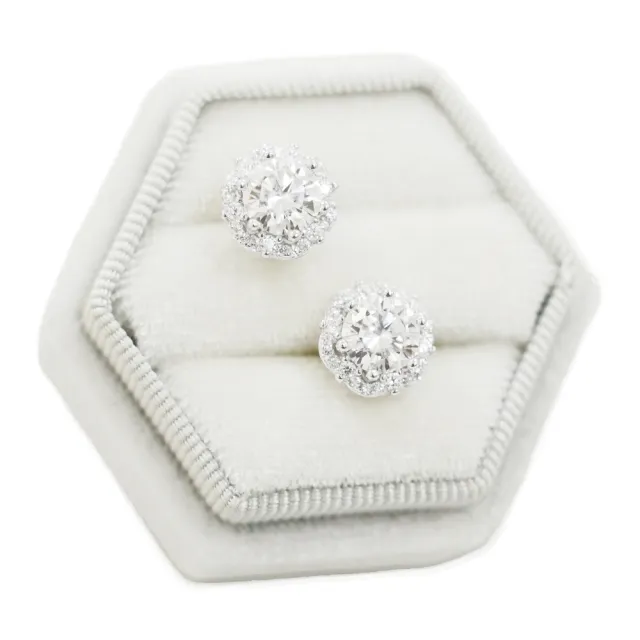 【BIOAM 佰歐安】一克拉滿鑽花冠莫桑鑽耳環純銀鍍18K白金(女王節/過爐款/莫桑鑽耳環/八心八箭):圖片 2