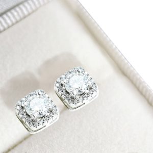 【BIOAM 佰歐安】滿鑽方環0.5克拉純銀鍍18K莫桑鑽耳環一對入(好運節/過爐款/莫桑石耳環/八心八箭)