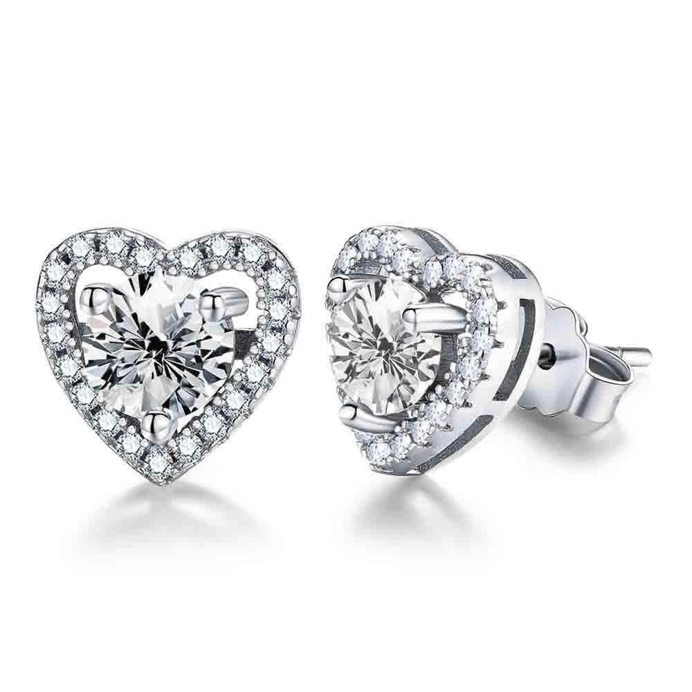 【BIOAM 佰歐安】滿鑽愛心環0.5克拉純銀鍍18K莫桑鑽耳環一對入(好運節/過爐款/莫桑石耳環/八心八箭)