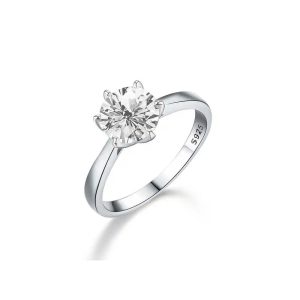 【BIOAM 佰歐安】1克拉莫桑鑽純銀6爪皇冠開口戒一入(好運節/過爐款/莫桑石耳環/八心八箭)