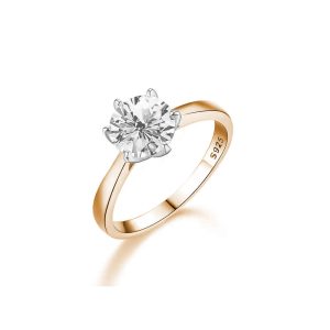 【BIOAM 佰歐安】1克拉莫桑鑽純銀玫瑰金6爪皇冠開口戒一入(好運節/過爐款/莫桑石耳環/八心八箭)