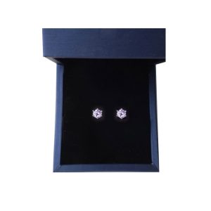 【BIOAM 佰歐安】0.5克拉六爪皇冠純銀鍍18K閃耀紫莫桑鑽耳環(好運節/過爐款/莫桑石耳環/八心八箭)