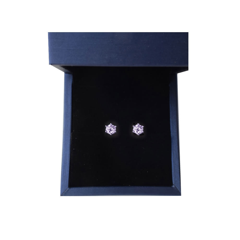 【BIOAM 佰歐安】0.5克拉六爪皇冠純銀鍍18K閃耀紫莫桑鑽耳環(好運節/過爐款/莫桑石耳環/八心八箭)