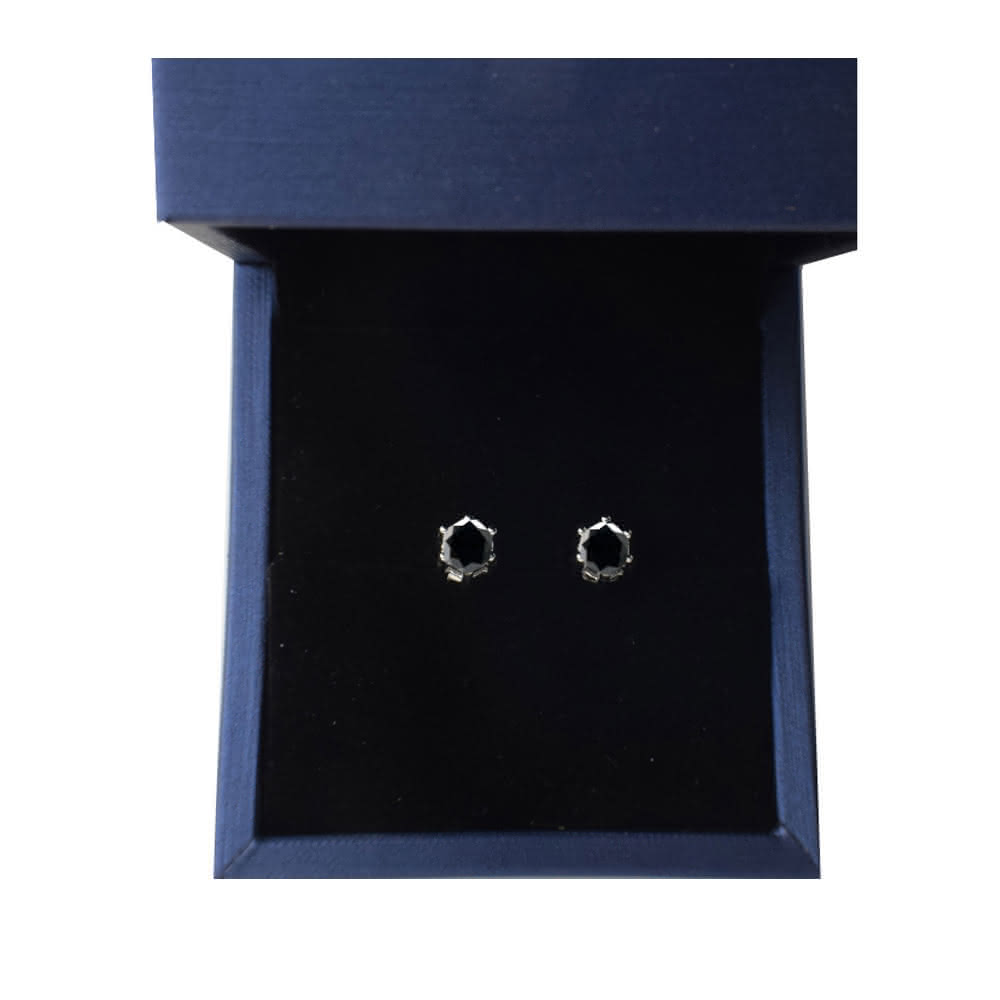 【BIOAM 佰歐安】0.5克拉六爪皇冠純銀鍍18K神秘黑莫桑鑽耳環(好運節/過爐款/莫桑石耳環/八心八箭)