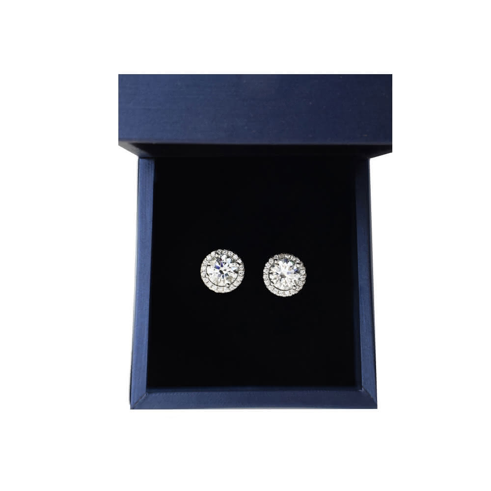 【BIOAM 佰歐安】一克拉滿鑽光環純銀後鎖式莫桑鑽耳環(好運節/過爐款/睡覺免摘莫桑石耳環/好運節)