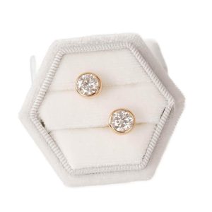 【BIOAM 佰歐安】一克拉香檳金大包鑲鑽純銀後鎖式莫桑鑽耳環(過爐款/睡覺免摘莫桑石耳環/八心八箭/好運節)