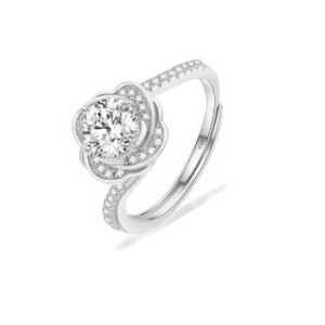 【BIOAM 佰歐安】1克拉莫桑鑽開口戒純銀滿鑽山茶花一入(女王節/過爐款/莫桑鑽戒指/不過敏)