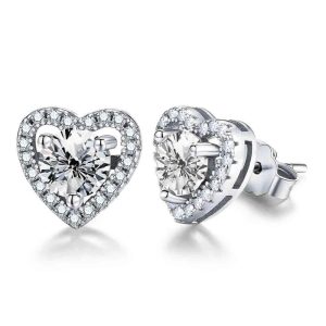 【BIOAM 佰歐安】0.5克拉莫桑鑽耳環滿鑽愛心環純銀鍍18K一對入(好運節/過爐款/莫桑石耳環/八心八箭)