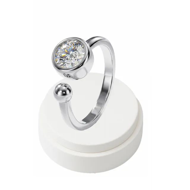 【BIOAM 佰歐安】一克拉美鑽星球莫桑鑽活口戒純銀鍍18K白金(女王節/莫桑鑽八心八箭/不過敏):圖片 2