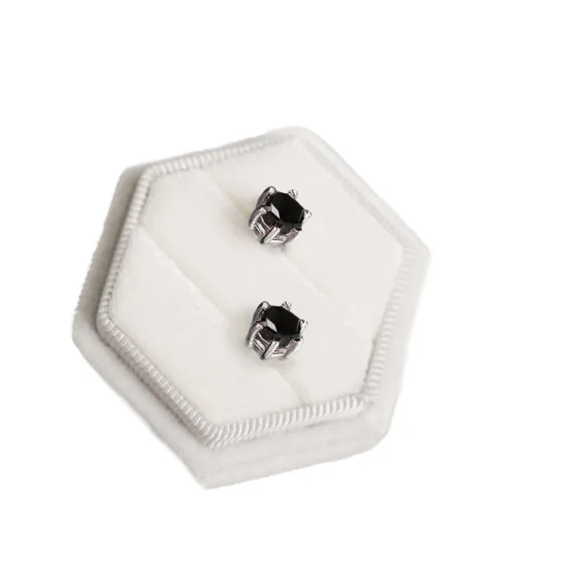 【BIOAM 佰歐安】一克拉六爪王冠純銀黑鑽石莫桑鑽耳環一對入(女王節/過爐款/莫桑鑽耳環/八心八箭):圖片 2