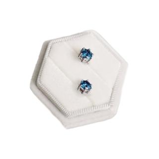 【BIOAM 佰歐安】0.5克拉藍寶石莫桑鑽耳環六爪皇冠純銀鍍18K白金(女王節/過爐款/莫桑鑽耳環/不過敏)