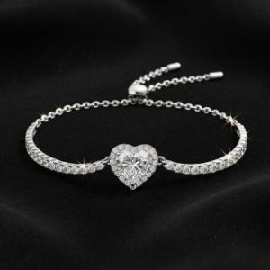 【BIOAM 佰歐安】一克拉莫桑鑽滿鑽愛心環銀河純銀鍍18K白金(女王節/莫桑鑽抽拉手鍊/手環/不過敏)