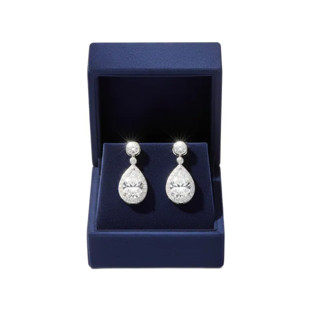 【BIOAM 佰歐安】一克拉莫桑鑽耳環星露聚財純銀鍍18K白金(女王節/梨形鑽/莫桑鑽耳環/不過敏):圖片 2