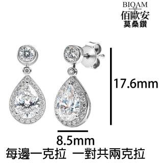 【BIOAM 佰歐安】一克拉莫桑鑽耳環星露聚財純銀鍍18K白金(女王節/梨形鑽/莫桑鑽耳環/不過敏):圖片 5