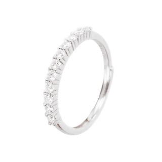 【BIOAM 佰歐安】莫桑鑽開口戒/排戒十一美鑽純銀鍍18K白金(女王節/過爐款/莫桑鑽戒指/不過敏)