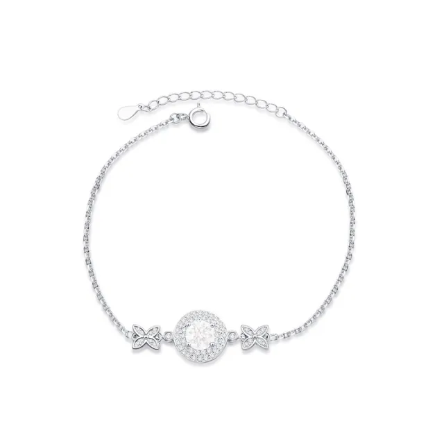 【BIOAM 佰歐安】一克拉莫桑鑽手鍊/翩然雙星光環純銀鍍18K白金(女王節/過爐款/莫桑鑽手鍊/手環/不過敏):圖片 2