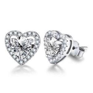 【BIOAM 佰歐安】0.5克拉莫桑鑽耳環滿鑽愛心環純銀鍍18K(女王節/過爐款/莫桑鑽耳環/不過敏)