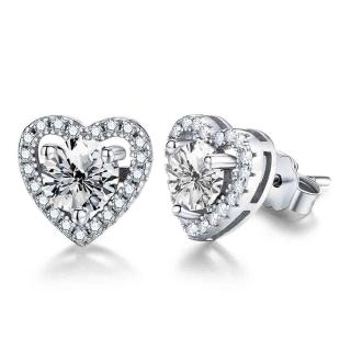 【BIOAM 佰歐安】0.5克拉莫桑鑽耳環滿鑽愛心環純銀鍍18K(女王節/過爐款/莫桑鑽耳環/不過敏)