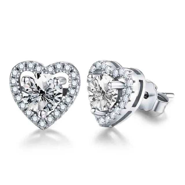 【BIOAM 佰歐安】0.5克拉莫桑鑽耳環滿鑽愛心環純銀鍍18K(女王節/過爐款/莫桑鑽耳環/不過敏):圖片 2