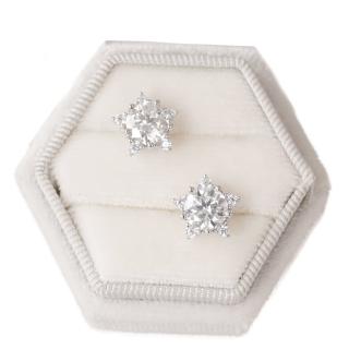 【BIOAM 佰歐安】一克拉莫桑鑽耳環璀璨星芒純銀鍍18K白金(女王節/過爐款/莫桑鑽耳環/不過敏)