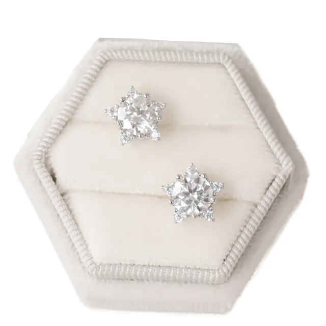 【BIOAM 佰歐安】一克拉莫桑鑽耳環璀璨星芒純銀鍍18K白金(女王節/過爐款/莫桑鑽耳環/不過敏):圖片 2