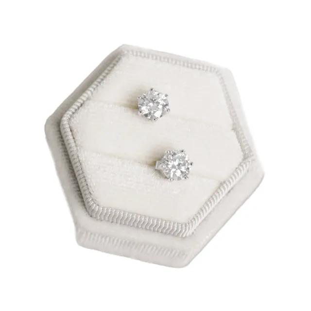 【BIOAM 佰歐安】兩克拉莫桑鑽耳環六爪皇冠純銀鍍18K白金一對入(女王節/過爐款/不過敏):圖片 2