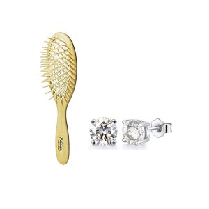 【FALLER 芙樂】德國製FSC大尺寸細緻櫸木氣墊好按摩木齒梳+純銀鍍18K4爪莫桑鑽(秀髮閃耀美鑽動人/女王禮物)