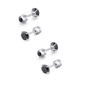 【耀眼美人】閃耀優雅黑雙鋯石鑽鈦閃耀不銹鋼耳環兩組入(女王節/睡覺免摘/造型美容美感品味)