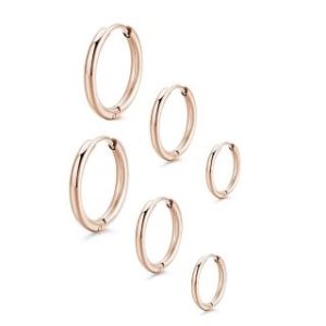 【耀眼美人】簡潔圓圈環玫瑰金鈦閃耀/鈦剛耳環三對入(過爐款/耳環/造型美容美感品味/女王節)